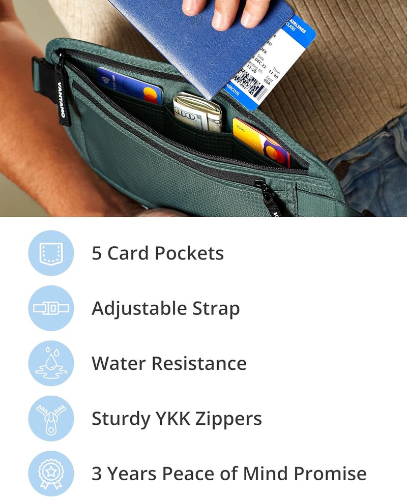 Vantamo حزام نقود مع RFID للرجال والنساء، حامل جواز سفر مخفي للسفر، حقيبة خصر للسفر بجيبين للنساء مضادة للسرقة - Image 5